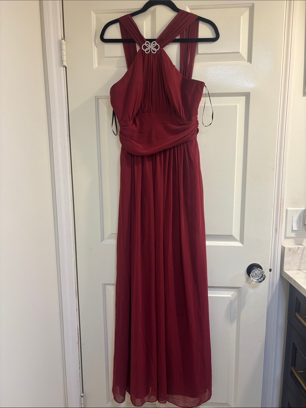 Dessy Collection Burgundy Cross-Back Maxi Dress